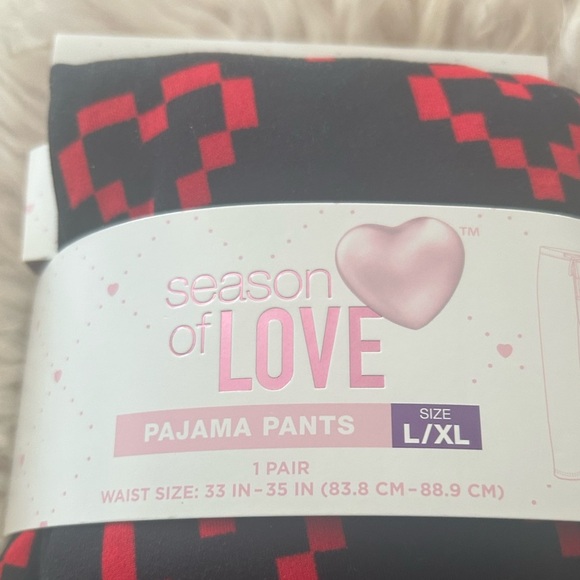 NEW-Season of love Black Pajama Pants with Red Heart Pattern. - Picture 2 of 3